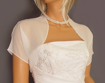 Chiffon bolero jacket bridal shrug short sleeve wedding wrap cover up CBA200 AVAILABLE IN white and 6 other colors. Small - Plus size!