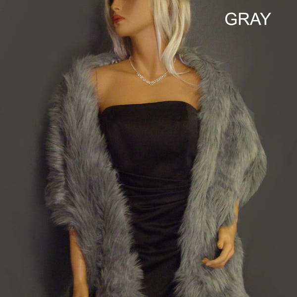 Faux fur wrap shawl shrug stole in Angora long wedding bridal cover up evening cover up winter FW202 AVL in silver gray