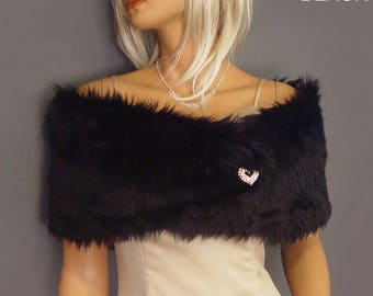 faux fur shrug stole bridal wrap wedding capelet in Angora bridesmaid cover up evening winter prom FW200 AVL in black and 2 other colors