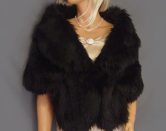 Faux fur shrug wedding wrap in Angora bridal stole vintage shrug bridesmaid cover up evening fur coat SPA111 AVL in black & 2 other colors