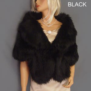 Faux fur shrug wedding wrap in Angora bridal stole vintage shrug bridesmaid cover up evening fur coat SPA111 AVL in black & 2 other colors