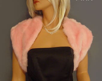 Faux fur bolero shrug in Mink bridal jacket wedding wrap stole cover up bridal coat, fur shrug topper FBA104 AVL in PINK size LARGE