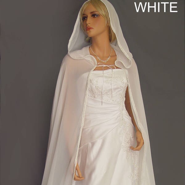 Chiffon wedding cloak bridal renaissance Medieval hooded cape shawl cover up coat wrap period jacket AVAILABLE in White & 4 other colors