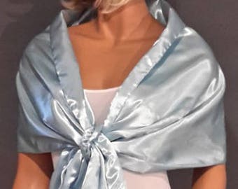 Satin pull thru wrap wedding shawl scarf cover up long bridesmaid shrug bridal evening prom stole SW101 AVL IN baby blue and 18 other colors