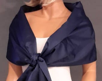 Satin pull thru wrap wedding shawl scarf cover up long bridesmaid shrug bridal evening stole SW101 AVL IN navy blue and 18 other colors