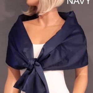 Satin pull thru wrap wedding shawl scarf cover up long bridesmaid shrug bridal evening stole SW101 AVL IN navy blue and 18 other colors
