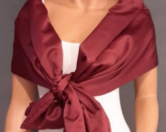 Satin pull thru wrap wedding shawl scarf cover up long bridesmaid shrug bridal evening prom stole SW101 AVL IN wine red and 18 other colors