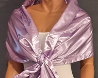 Satin pull thru wrap wedding shawl scarf cover up long bridesmaid shrug bridal evening stole SW101 AVL IN lilac purple and 18 other colors