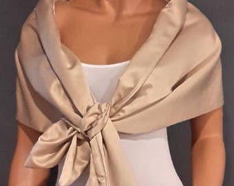 Satin pull thru wrap wedding shawl scarf cover up long bridesmaid shrug bridal evening prom stole SW101 AVL IN champagne and 18 other colors