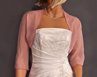 Chiffon bolero jacket 3/4 sleeve shrug wedding wrap bridal cover up CBA201 AVAILABLE IN rose pink and 11 other colors. Small - Plus size!