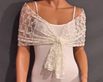 Lace pull thru bridal wrap wedding shawl scarf cover up long sheer prom evening shrug stole LW300 AVAILABLE IN ivory and 6 other colors