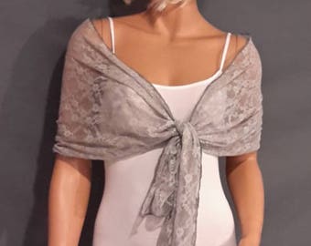 Lace pull thru bridal wrap wedding shawl scarf cover up long sheer prom evening shrug stole LW300 AVL IN silver gray and 6 other colors