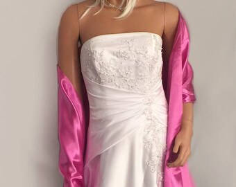 Satin wrap wedding shawl scarf bridal sash bridesmaid cover up shrug stole prom evening long wrap SW100 AVL IN fuchsia and 18 other colors