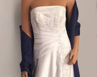 Satin wrap wedding shawl scarf bridal sash bridesmaid cover up shrug stole prom evening long wrap SW100 AVL IN navy blue and 18 other colors