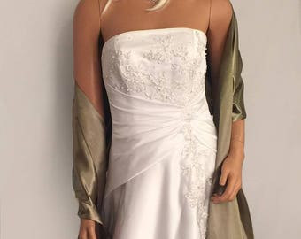 Satin wrap wedding shawl scarf bridal sash bridesmaid cover up shrug stole prom evening long SW100 AVL IN olive green and 18 other colors