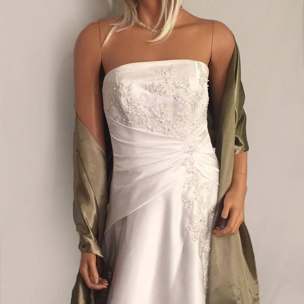 Satin wrap wedding shawl scarf bridal sash bridesmaid cover up shrug stole prom evening long SW100 AVL IN olive green and 18 other colors