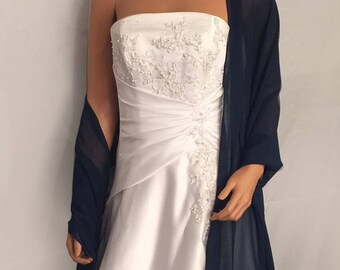 Chiffon bridal wrap wedding shawl scarf sheer prom bridesmaid evening ball cover up shrug stole CW200 AVL IN navy blue and 11 other colors