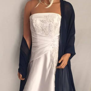 Chiffon bridal wrap wedding shawl scarf sheer prom bridesmaid evening ball cover up shrug stole CW200 AVL IN navy blue and 11 other colors