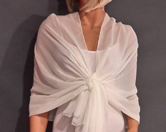 Chiffon pull thru wrap wedding shawl scarf sheer cover up long evening shrug prom stole bridal toper CW201 AVL in ivory and 6 other colors