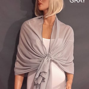 Chiffon pull thru wrap wedding shawl scarf sheer cover up long evening shrug prom stole bridal CW201 AVL in silver gray and 6 other colors image 1