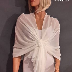 Chiffon pull thru wrap wedding shawl scarf sheer cover up long evening shrug prom stole bridal toper CW201 AVL in ivory and 6 other colors