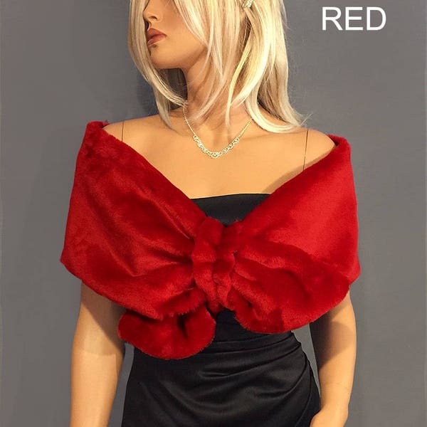 faux fur shawl red
