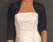 Chiffon bolero jacket 3 4 sleeve shrug wedding wrap bridal cover up CBA201 AVAILABLE IN navy blue and 11 other colors. Small - Plus size