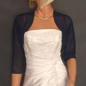 Chiffon bolero jacket 3/4 sleeve shrug wedding wrap bridal cover up CBA201 AVAILABLE IN navy blue and 11 other colors. Small Plus size image 1