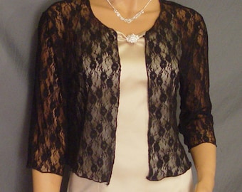 Lace Bolero Jacke Strauch-Hip-Länge 3/4 Ärmel Hochzeit Braut-Wrap LBA312 AVAILABLE IN schwarz und 4 andere Farben klein durch plus Größe