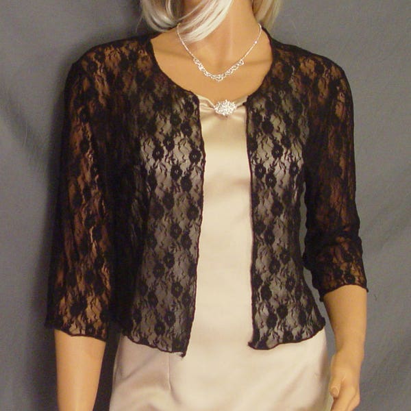 Lace Bolero Jacke Strauch-Hip-Länge 3/4 Ärmel Hochzeit Braut-Wrap LBA312 AVAILABLE IN schwarz und 4 andere Farben klein durch plus Größe