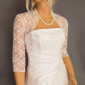 Lace bolero jacket wedding shrug 3/4 sleeve bridal wrap LBA301 AVAILABLE in white and 6 other colors image 1