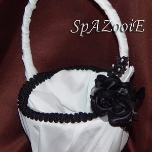 Black & White Satin Ring Bearer Wedding Bridal Pillow And Basket Set image 3