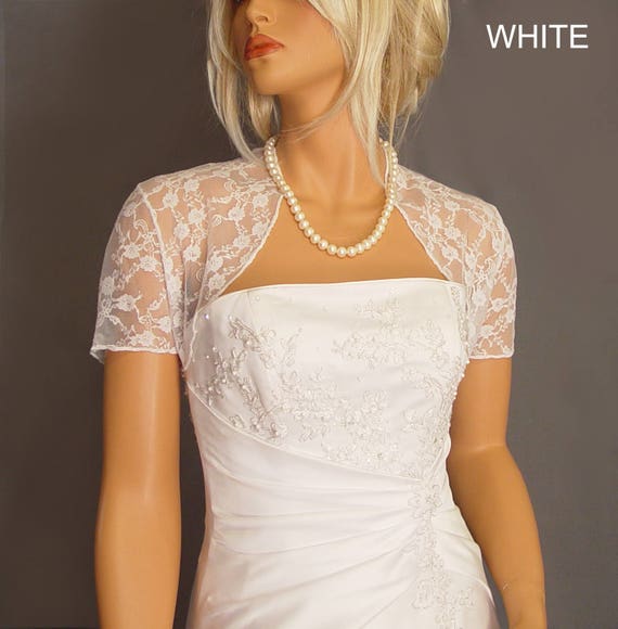 Lace bolero jacket shrug bridal wedding short sleeve wrap cover up LBA300  AVAILABLE IN white and 6 other COLORS small through plus size!