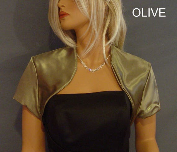 Satin Bolero Jacket Prom Cover up Shrug Wrap Short Sleeve SBA100 AVAILABLE in Olive Dark Green and 17 Other Colors Small Through Plus Size Etsy Canada