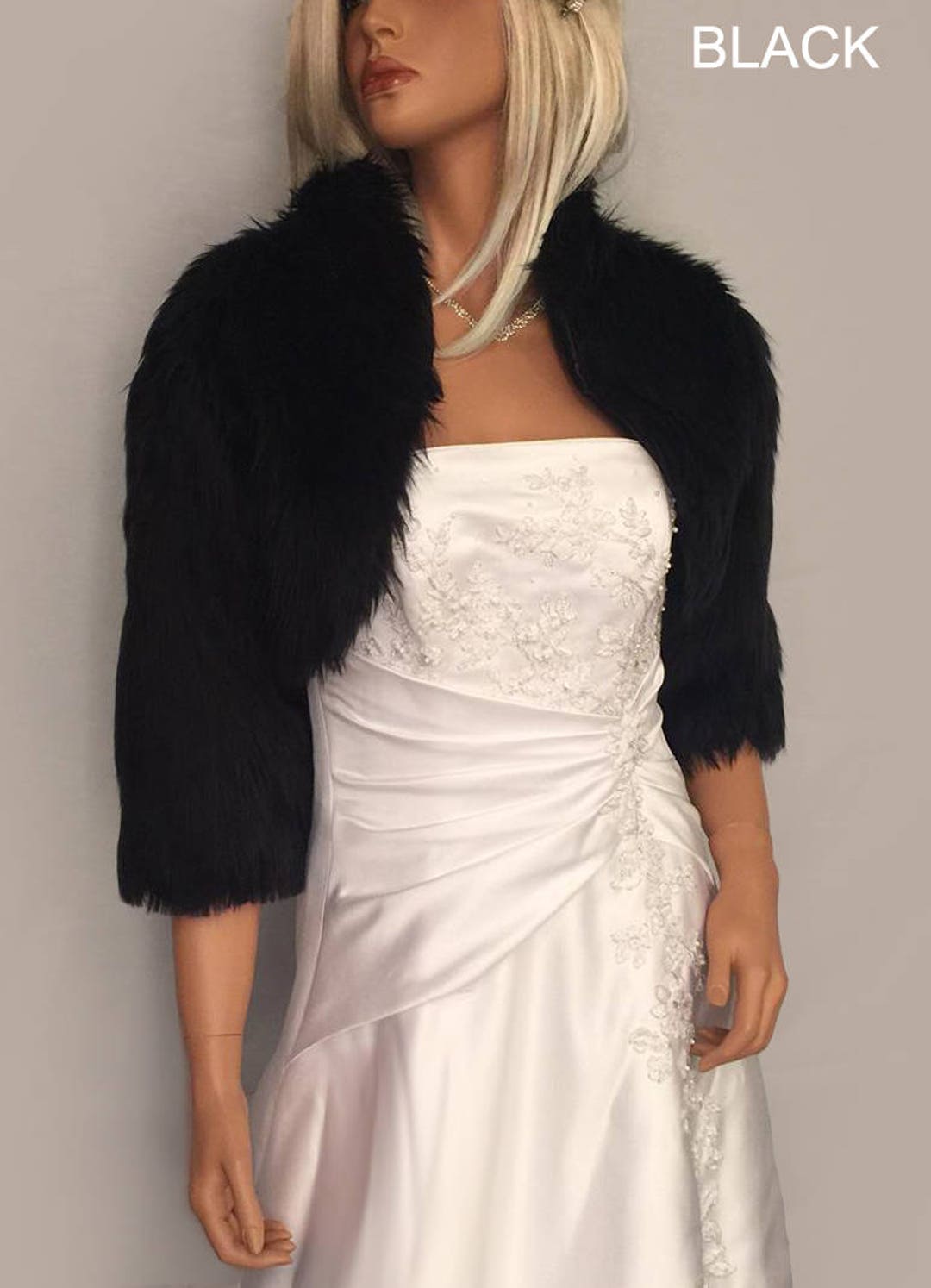 ANTIQUE Art Deco Crystal Rhinestone Bridal Bolero Wrap Shrug Fur