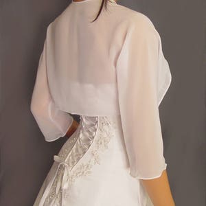 Chiffon bolero jacket 3/4 sleeve shrug wedding wrap bridal cover up CBA201 AVAILABLE IN white and 11 other colors. Small Plus size image 4