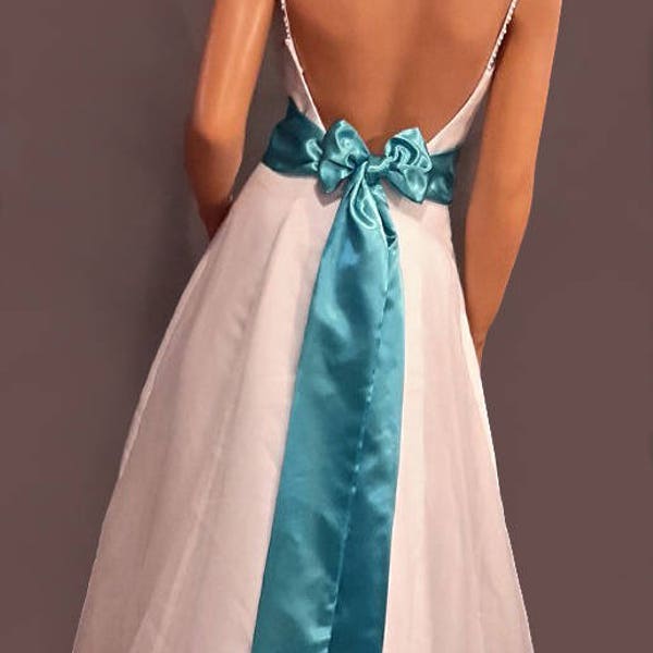 Satin wedding sash bridal belt prom evening pageant tie bridesmaid belt SSH100 AVL IN aqua blue and 18 other colors CHOOSE Length & Width