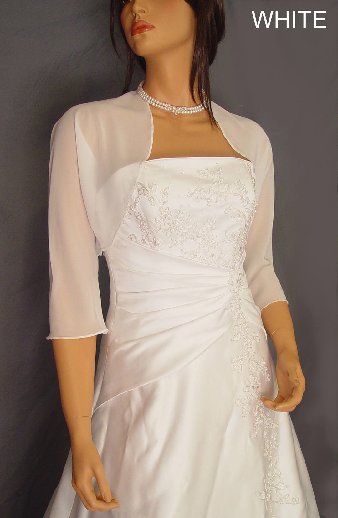 Chiffon Bolero Jacket 3/4 Sleeve Shrug Wedding Wrap Bridal Chiffon Bolero Jacket 3/4 Sleeve Shrug Wedding Wrap Bridal