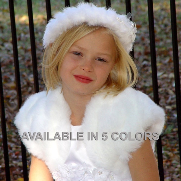 ENFANT Taille vison fausse fourrure boléro veste mariée mariage manteau shurg étole wrap FBC100 DISPONIBLE en blanc, ivoire, marron, noir