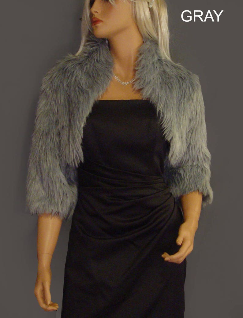 Faux Fur Bolero Shrug Jacket 3/4 Sleeve/ Collar Wedding Wrap Etsy