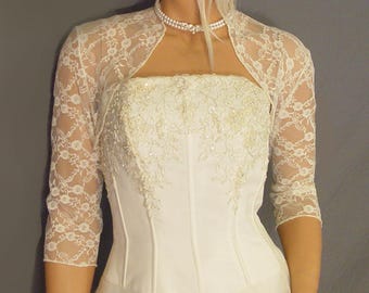 Lace bolero jacket wedding shrug 3/4 sleeve bridal wrap  LBA301 AVAILABLE in ivory and 6 other colors