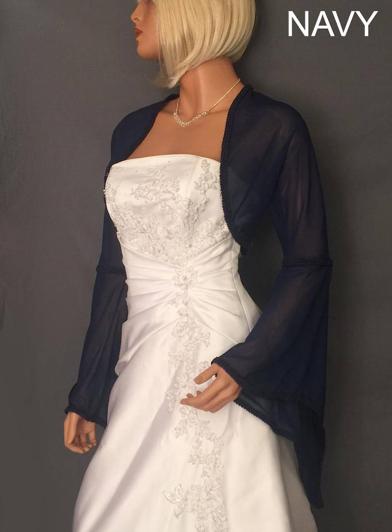Chiffon Bolero Jacket Bridal Shrug Long Pointed Bell Sleeve Etsy