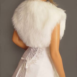 Faux fur bolero shrug jacket wedding wrap in Angora bridal coat stole bridesmaid cover up FBA203 AVL in white and 2 other colors Small XXL image 3