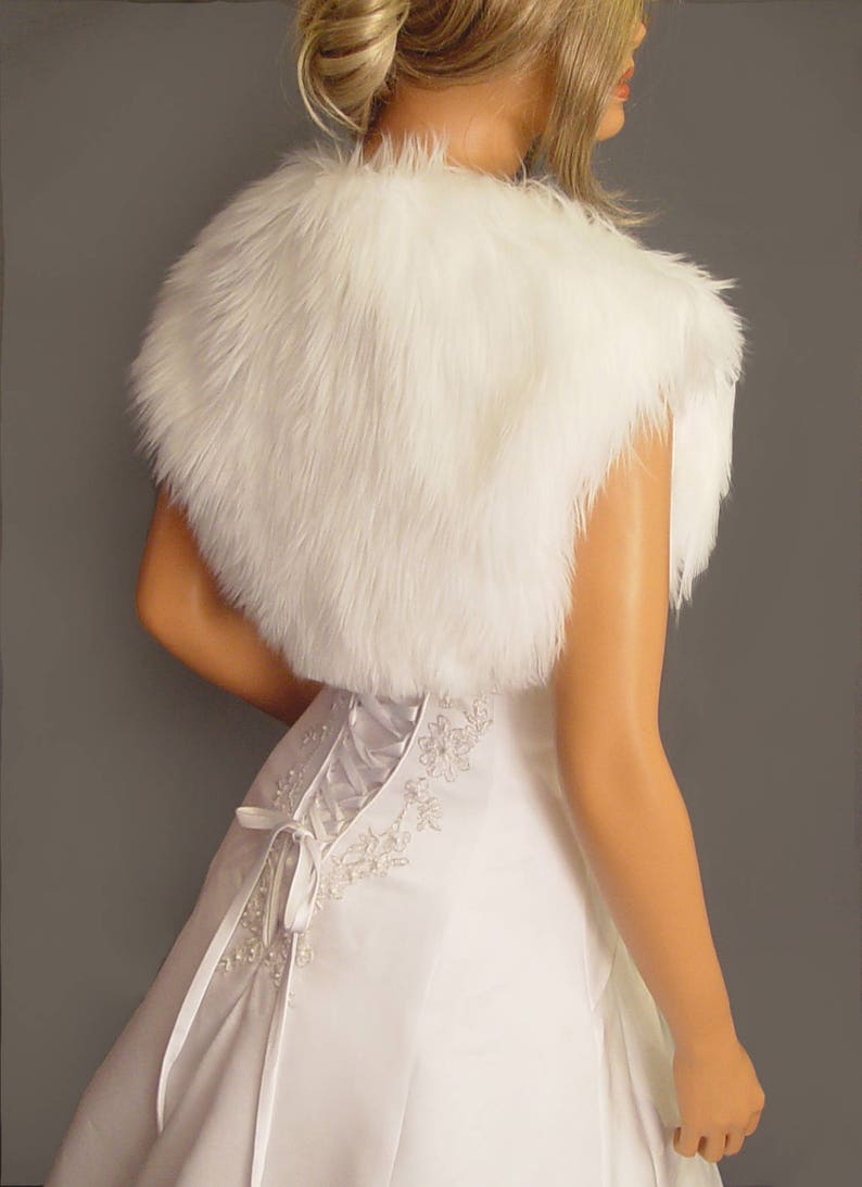 Faux fur bolero shrug jacket wedding wrap in Angora bridal coat stole bridesmaid cover up FBA203 AVL in white and 2 other colors Small XXL image 3