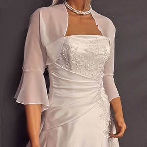 3/4 Bell Sleeve Chiffon Bolero Jacket Shrug Wedding Wrap Bridal Sheer ...