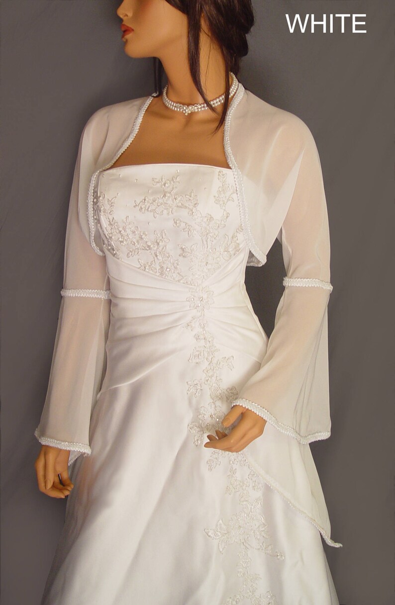 Chiffon Bolero Jacket Bridal Shrug Long Pointed Bell Sleeve Etsy