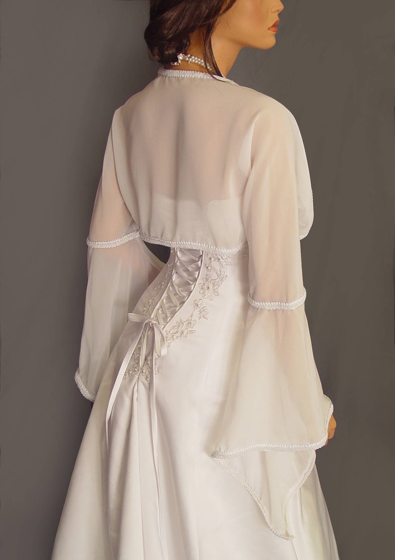 Chiffon Bolero Jacket Bridal Shrug Long Pointed Bell Sleeve Etsy