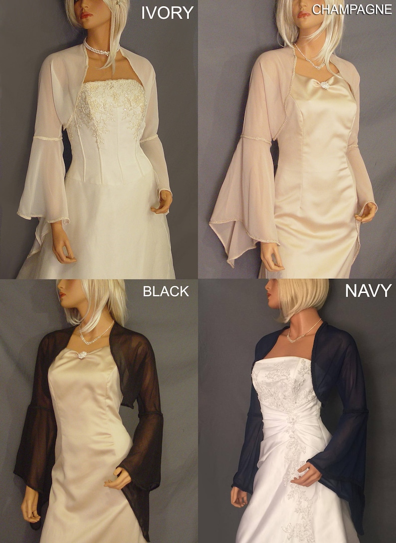 Chiffon Bolero Jacket Bridal Shrug Long Pointed Bell Sleeve Etsy