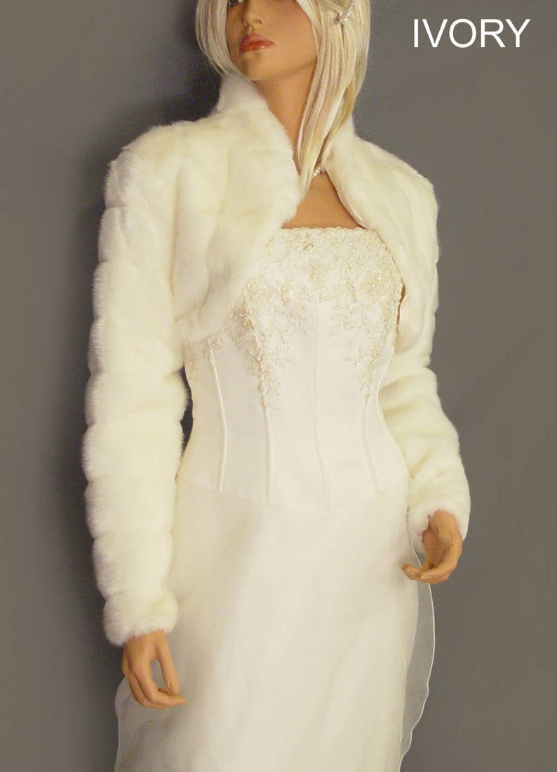Faux fur bolero jacket in Mink with long sleeves and collar | Etsy