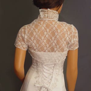 Ruffle Lace bolero jacket wedding shrug bridal short sleeve cover up LBA304 AVAILABLE IN ivory size SMALL image 2